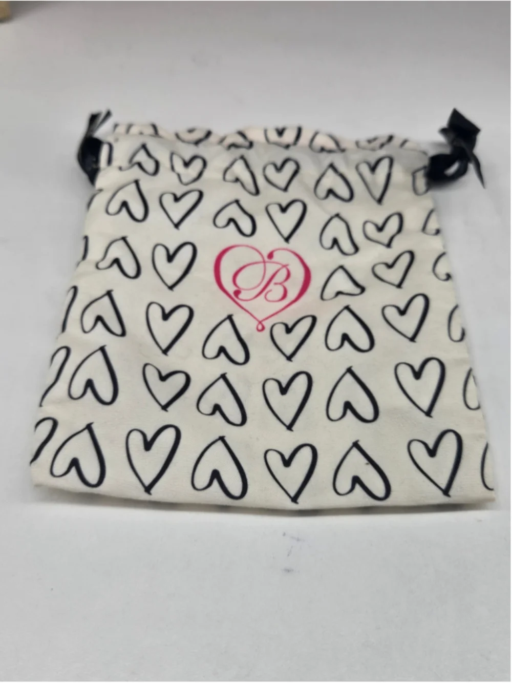 Brighton Jewelry Bag Black Heart White Drawstring Pouch Travel Dustbag